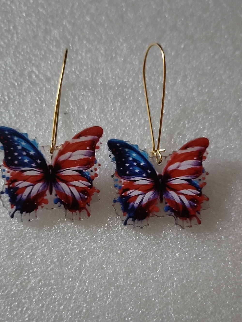 Hand Crafted Patriotic Butterfly Earrings in Red, White & Blue